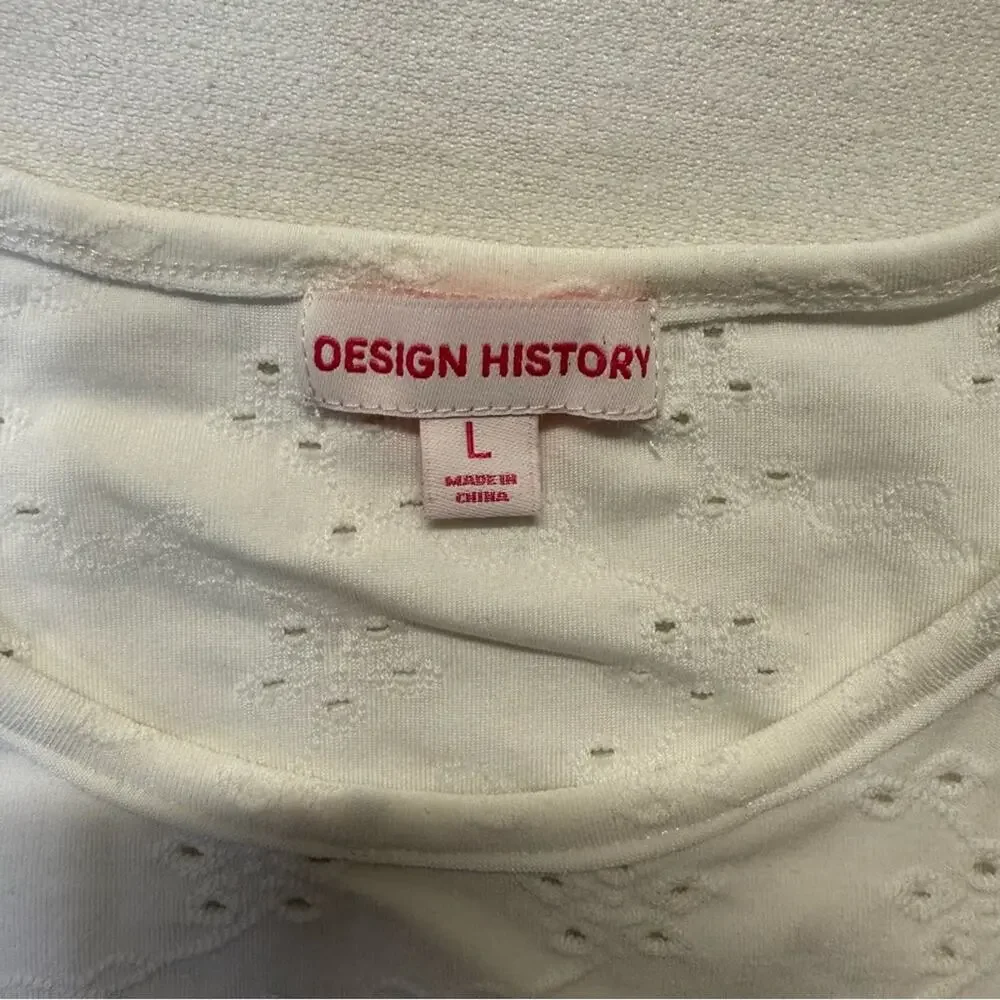 Design History Girls White Eyelet Ruffle Top Size Large Short Sleeve Boho NEW